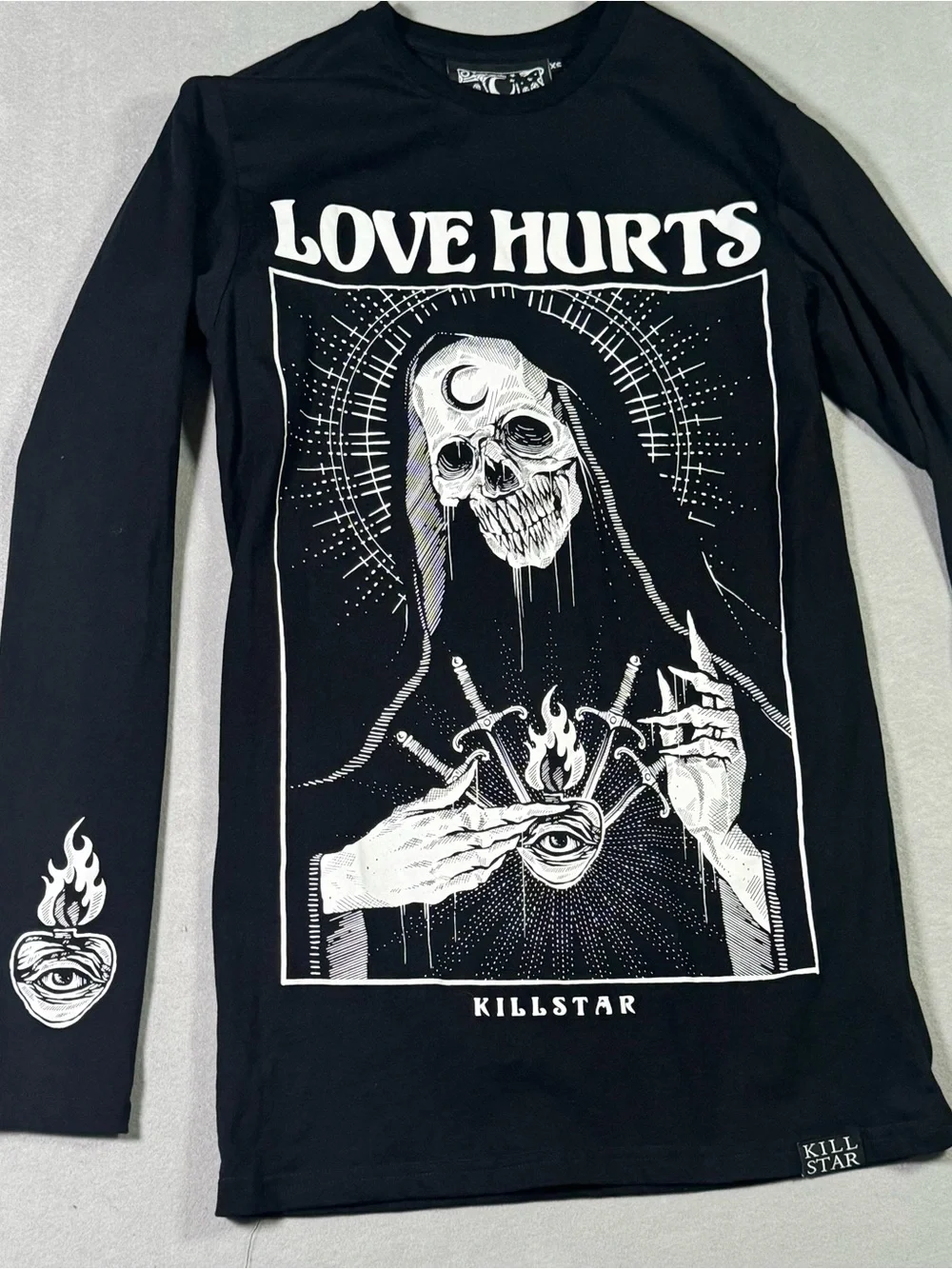 Killstar Black 'Love Hurts' Gothic Skull Long Sleeve Tee - Picture 9 of 13